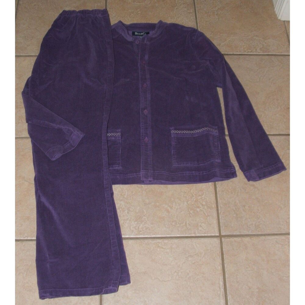 Purple Sz Medium Pants & Jacket Soft Stretchy Corduroy 2 Pc Outfit DENIM & CO